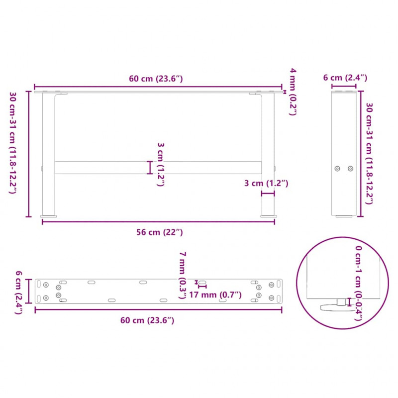 Nogi do stolika kawowego czarne 2 szt. 60x(30-31) cm stal