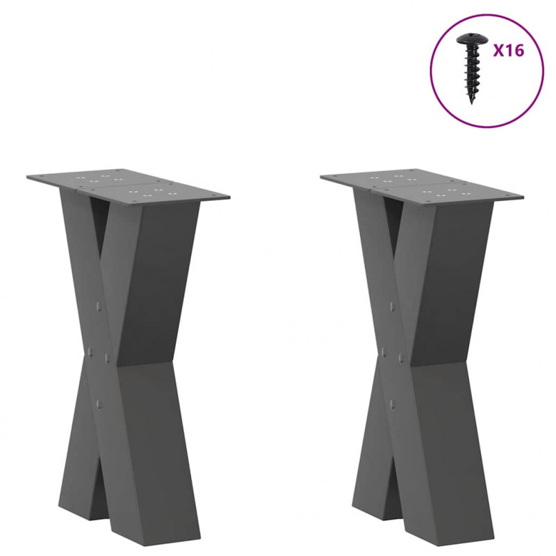 Nogi do stolika kawowego w kształcie litery X 2 szt. Antracyt 38x(42-43) cm Stal