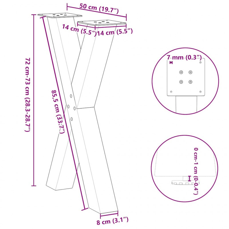 Nogi do stołu jadalnego w kształcie litery X 2 szt. Białe 50x(72-73) cm Stal