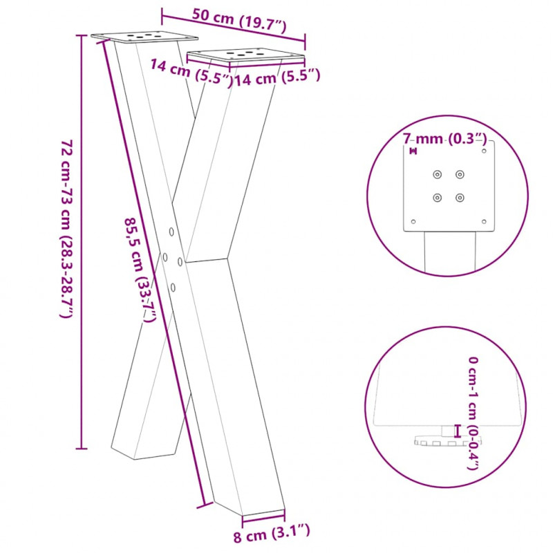 Nogi do stołu jadalnego w kształcie litery X 2 szt. Antracyt 50x(72-73) cm Stal