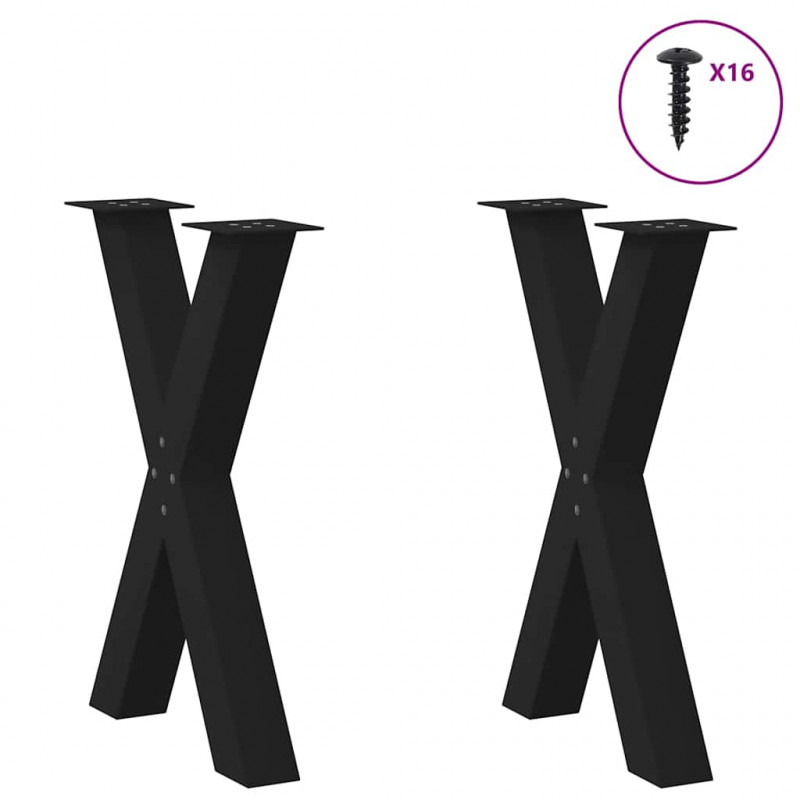 Nogi do stołu jadalnego w kształcie litery X 2 szt. Czarne 60x(72-73) cm Stal