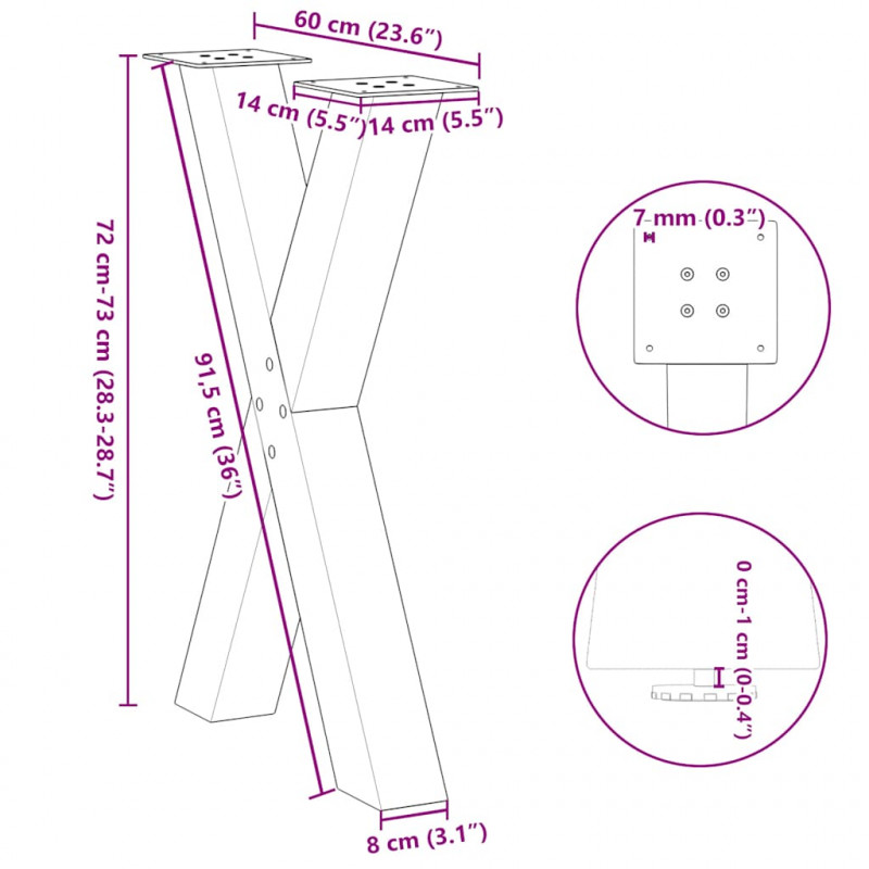 Nogi do stołu jadalnego w kształcie litery X 2 szt. Białe 60x(72-73) cm Stal