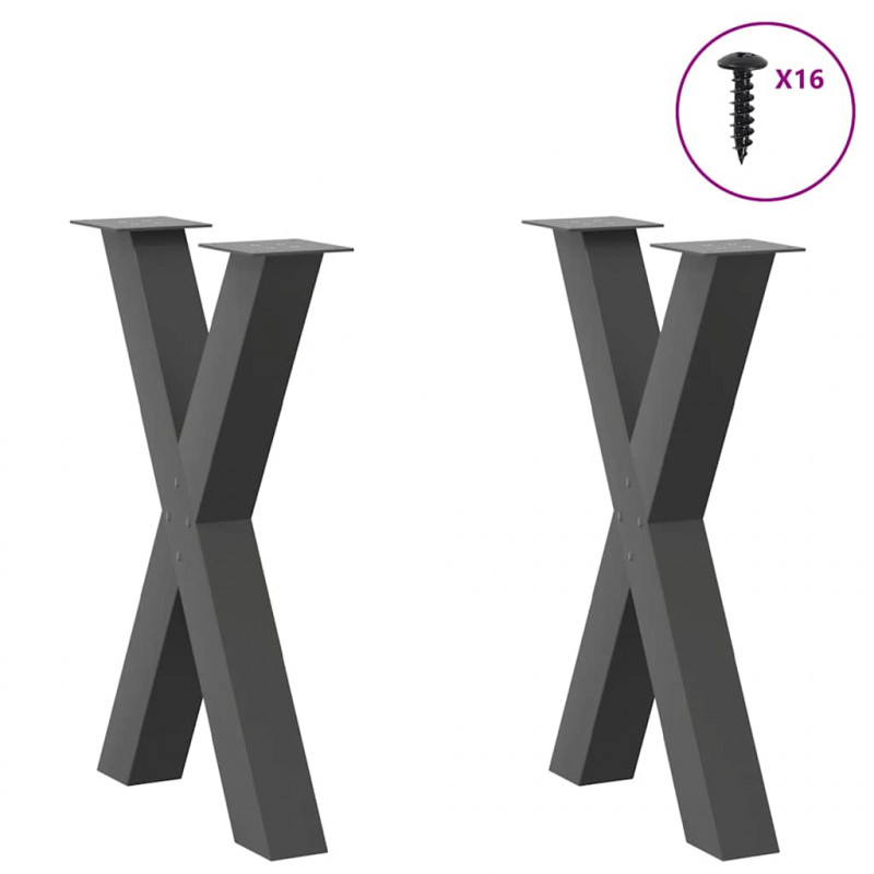 Nogi do stołu jadalnego w kształcie litery X 2 szt. Antracyt 60x(72-73) cm Stal