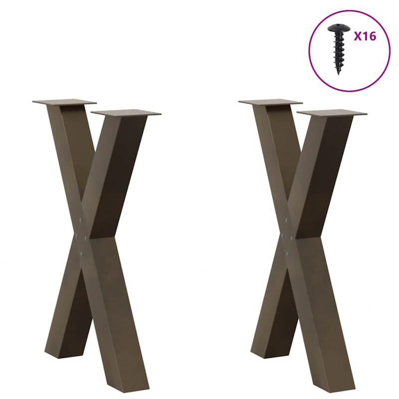 Nogi do stołu jadalnego w kształcie litery X 2 szt. Naturalna stal 60x(72-73) cm Stal