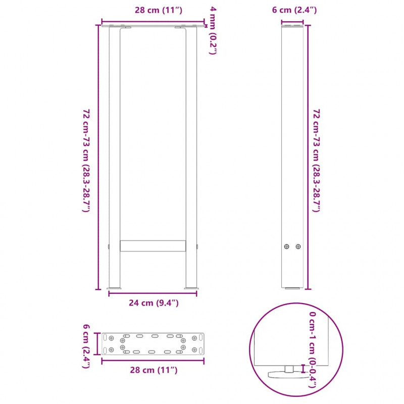 Nogi do stołu konsolowego Antracyt 2 szt. 28x(72-73) cm Stal