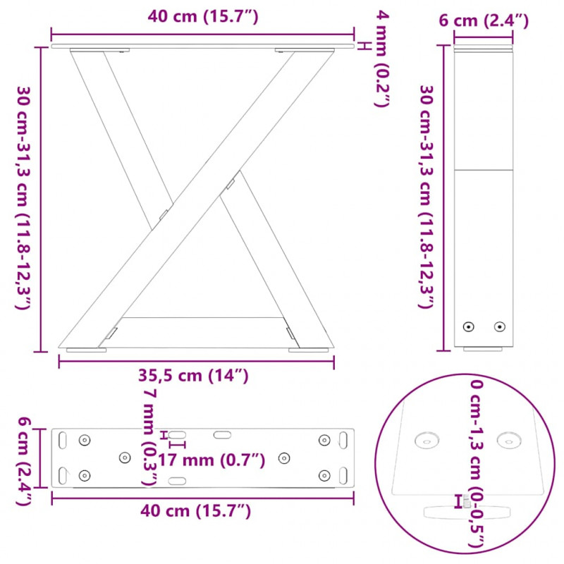 Nogi do stolika kawowego 2 szt. Naturalna stal 40x(30-31,3) cm Stal