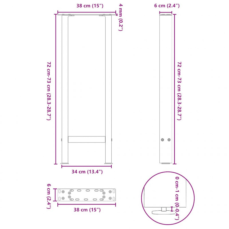 Nogi do stołu konsolowego czarne 2 szt. 38x(72-73) cm stal