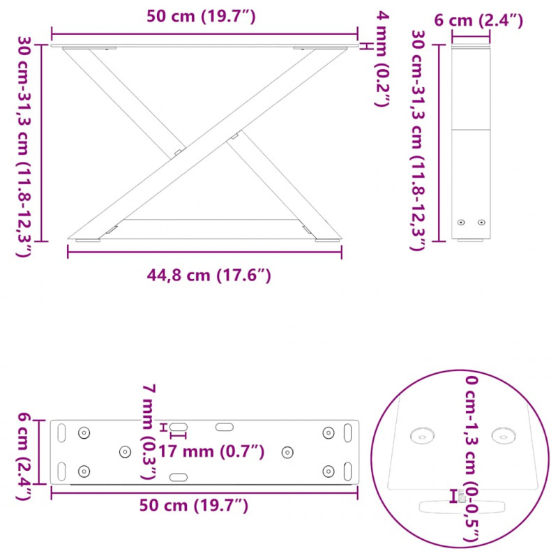 Nogi do stolika kawowego 2 szt. Białe 50x(30-31,3) cm Stal