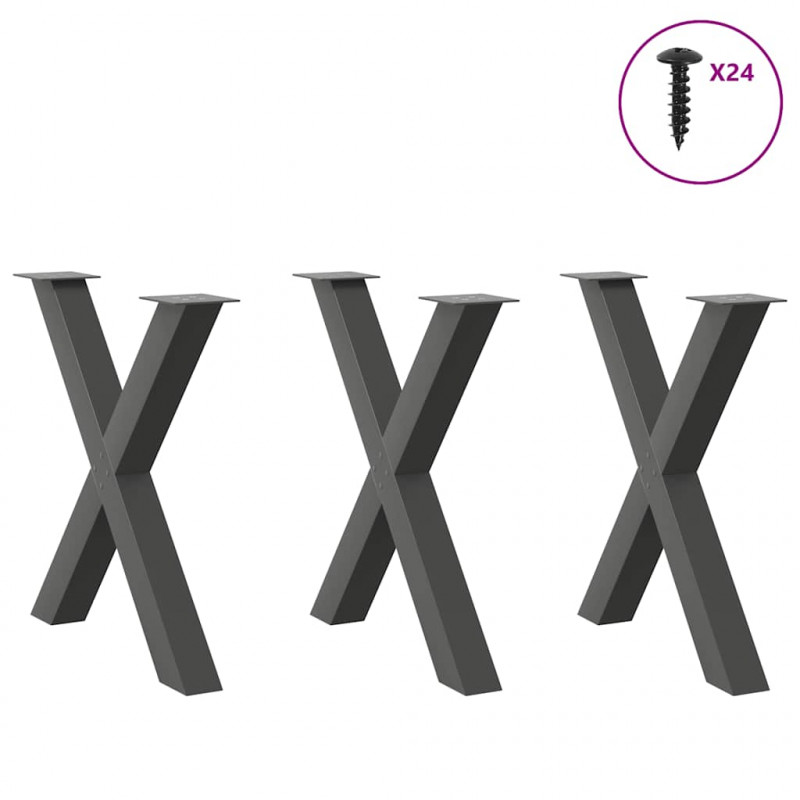 Nogi do stołu jadalnego w kształcie litery X 3 szt. Antracyt 80x(72-73) cm Stal