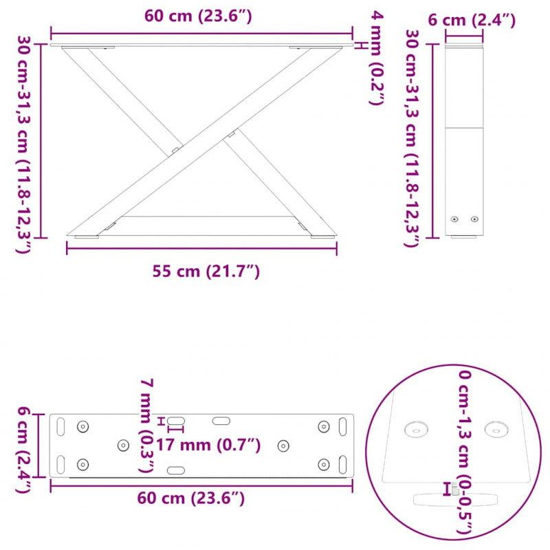 Nogi do stolika kawowego 2 szt. Antracyt 60x(30-31,3) cm Stal