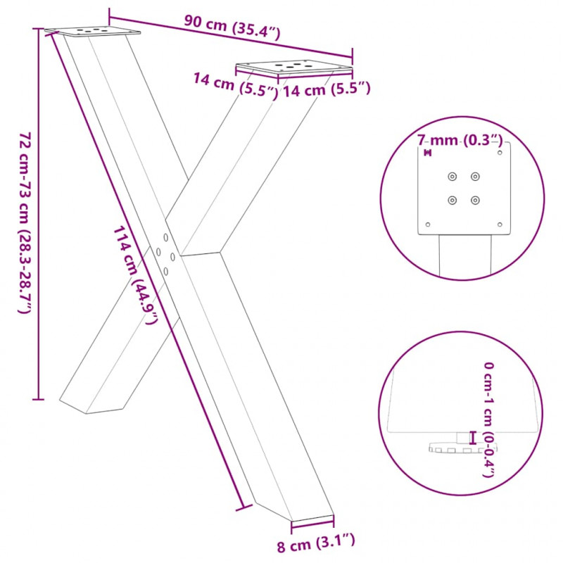 Nogi do stołu jadalnego w kształcie litery X 3 szt. Czarne 90x(72-73) cm Stal