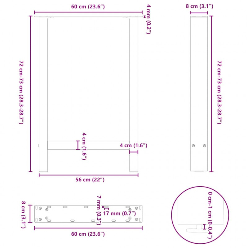 Nogi do stołu jadalnego białe 2 szt. 60x(72-73) cm stal