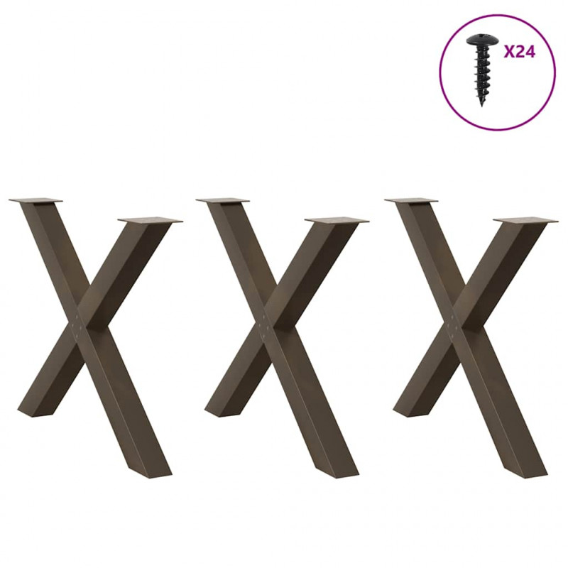 Nogi do stołu jadalnego w kształcie litery X 3 szt. Naturalna stal 90x(72-73) cm Stal
