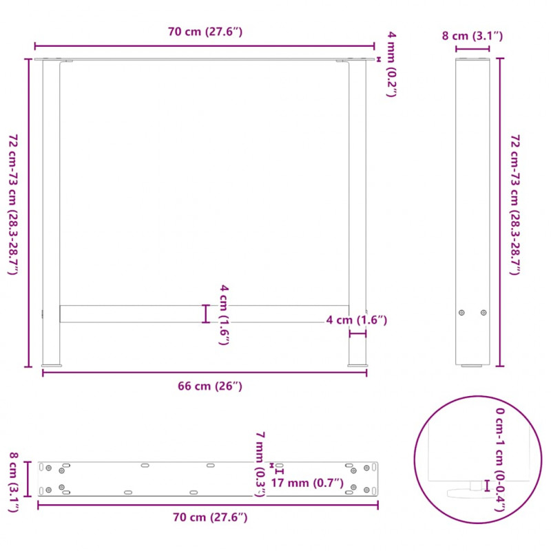 Nogi do stołu jadalnego czarne 2 szt. 70x(72-73) cm stal