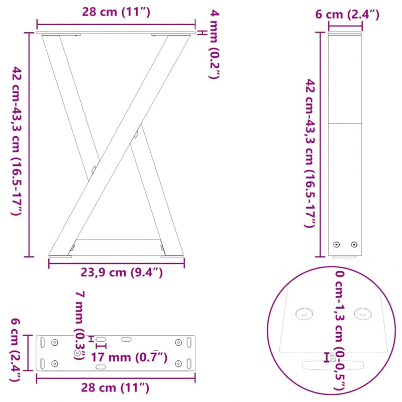 Nogi do stolika kawowego 2 szt. Czarne 28x(42-43,3) cm Stal