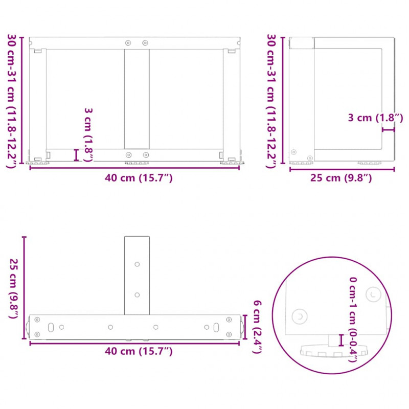 Nogi do stolika kawowego w kształcie litery T 2 szt. Czarne 40x25x(30-31) cm Stal