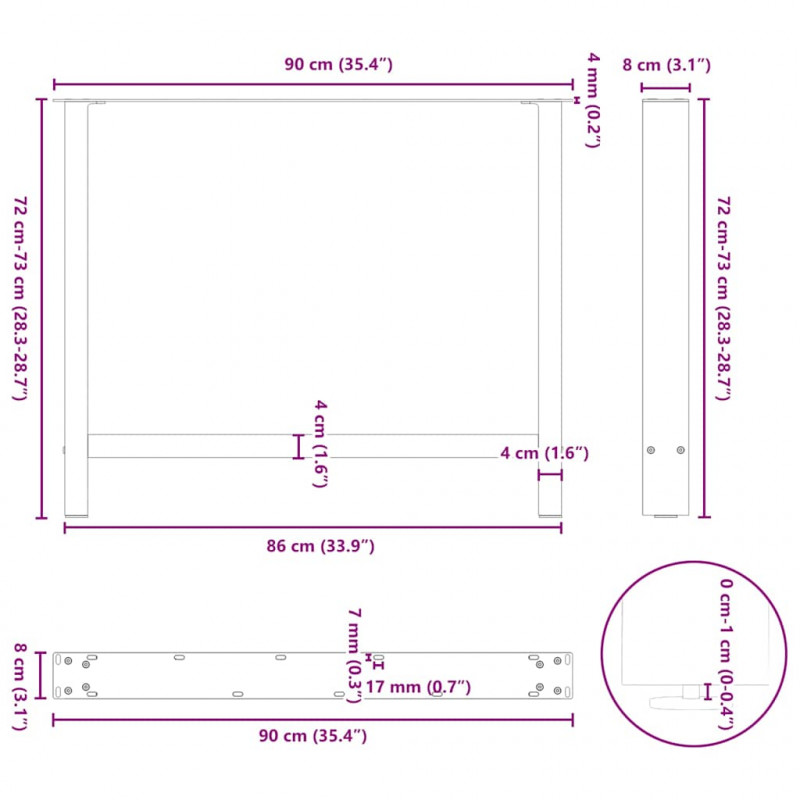 Nogi do stołu jadalnego czarne 2 szt. 90x(72-73) cm stal