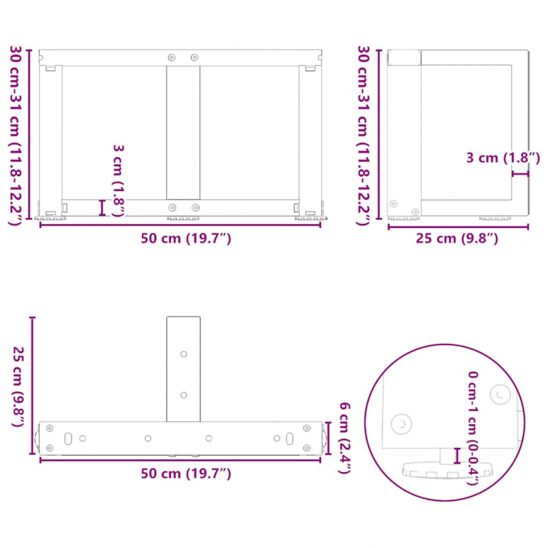 Nogi do stolika kawowego w kształcie litery T 2 szt. Czarne 50x25x(30-31) cm Stal