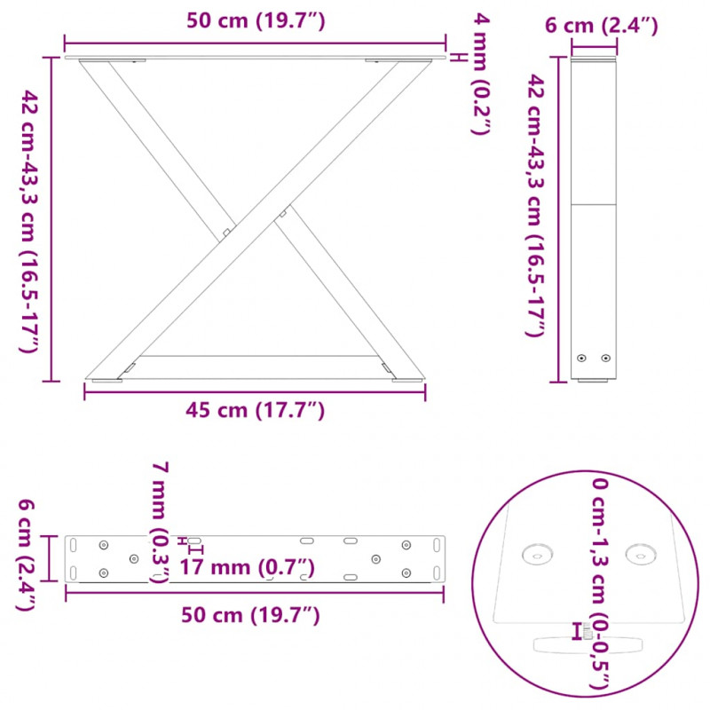 Nogi do stolika kawowego 2 szt. Naturalna stal 50x(42-43,3) cm Stal