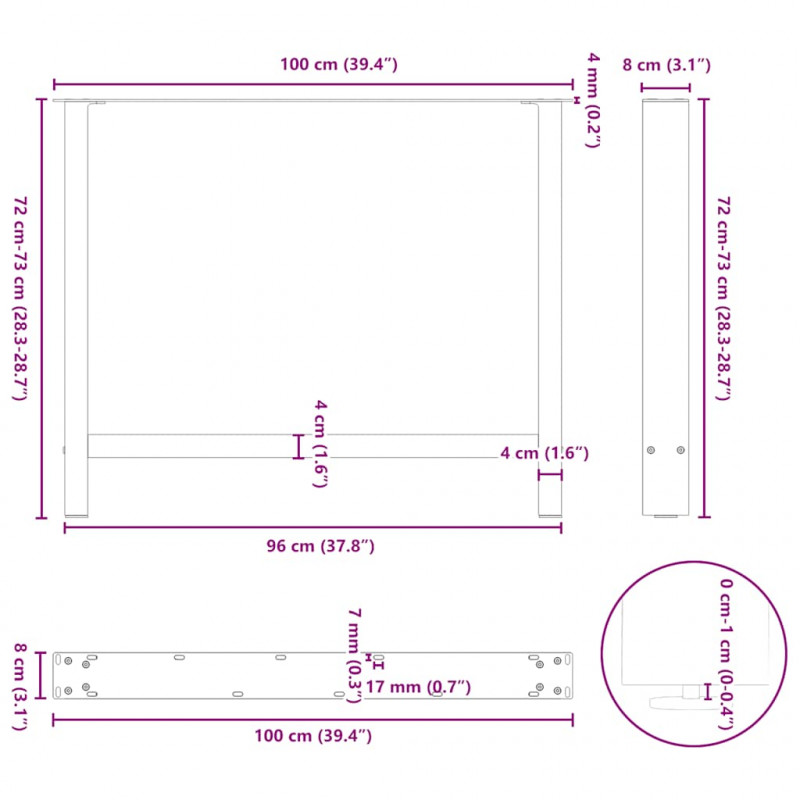 Nogi do stołu jadalnego czarne 2 szt. 100x(72-73) cm stal