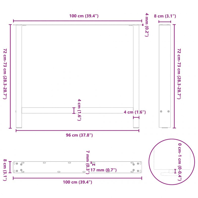 Nogi do stołu jadalnego białe 2 szt. 100x(72-73) cm stal
