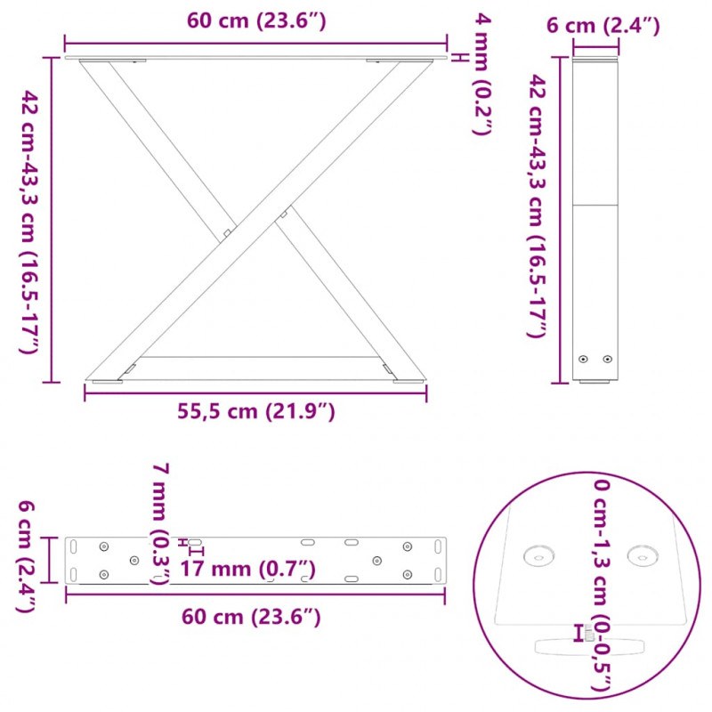 Nogi do stolika kawowego 2 szt. Białe 60x(42-43,3) cm Stal