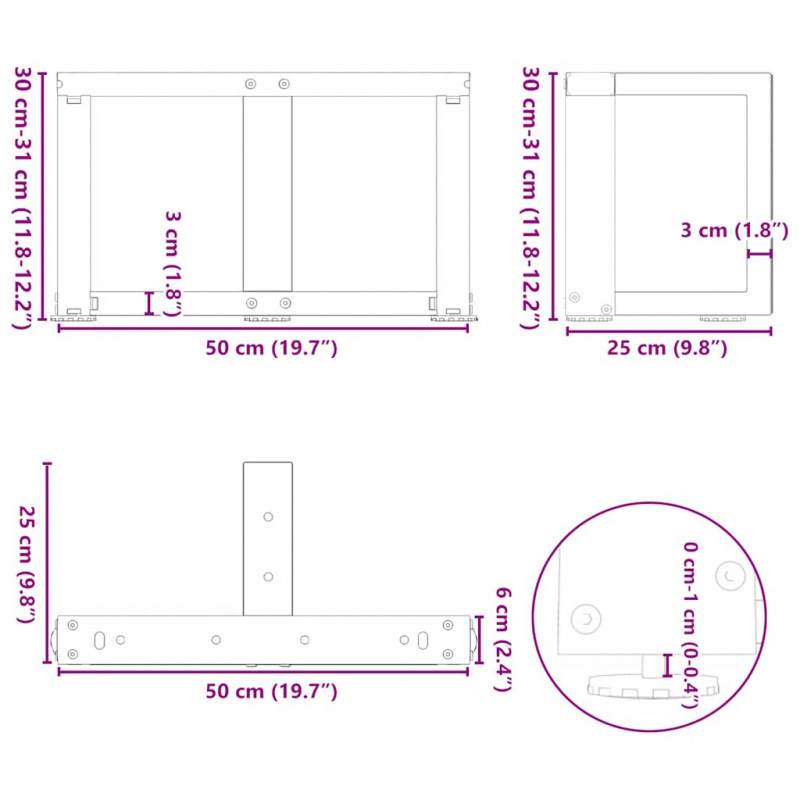 Nogi do stolika kawowego w kształcie litery T 2 szt. Czarne 50x25x(30-31) cm Stal