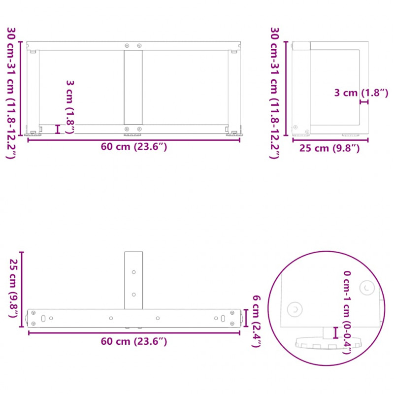 Nogi do stolika kawowego w kształcie litery T 2 szt. Antracyt 60x25x(30-31) cm Stal