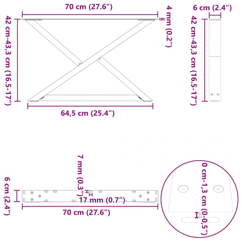 Nogi do stolika kawowego 2 szt. Białe 70x(42-43,3) cm Stal