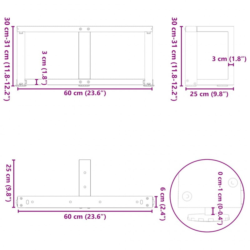 Nogi do stolika kawowego w kształcie litery T 2 szt. Czarne 60x25x(30-31) cm Stal