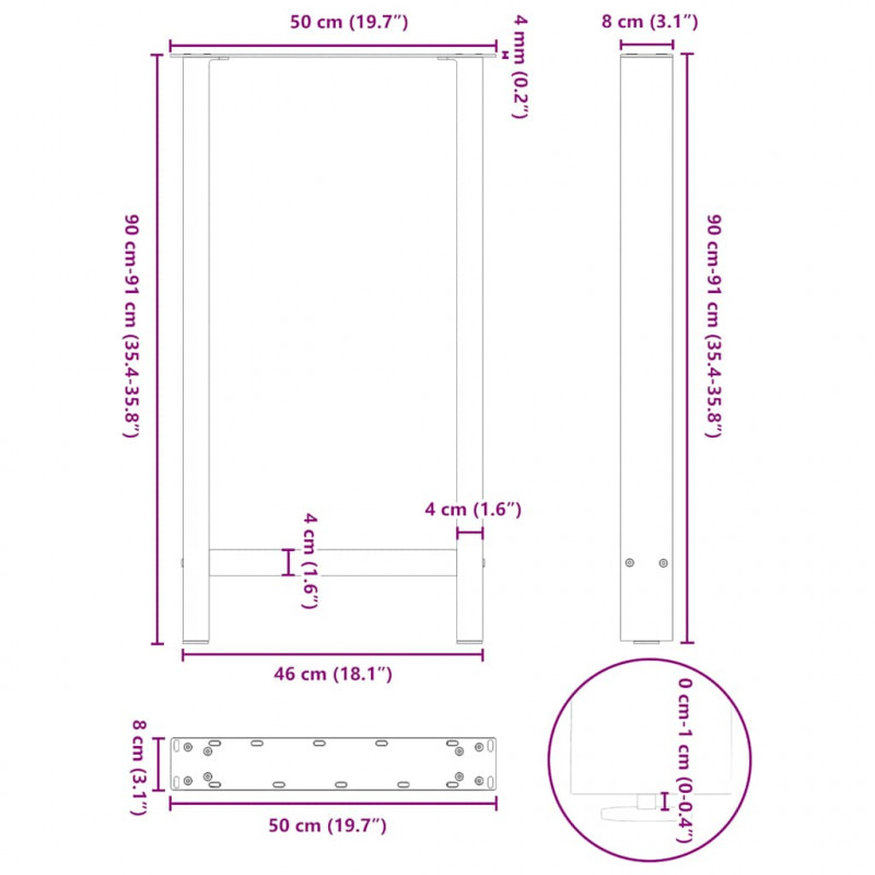 Nogi do stołu barowego czarne 2 szt. 50x(90-91) cm stal