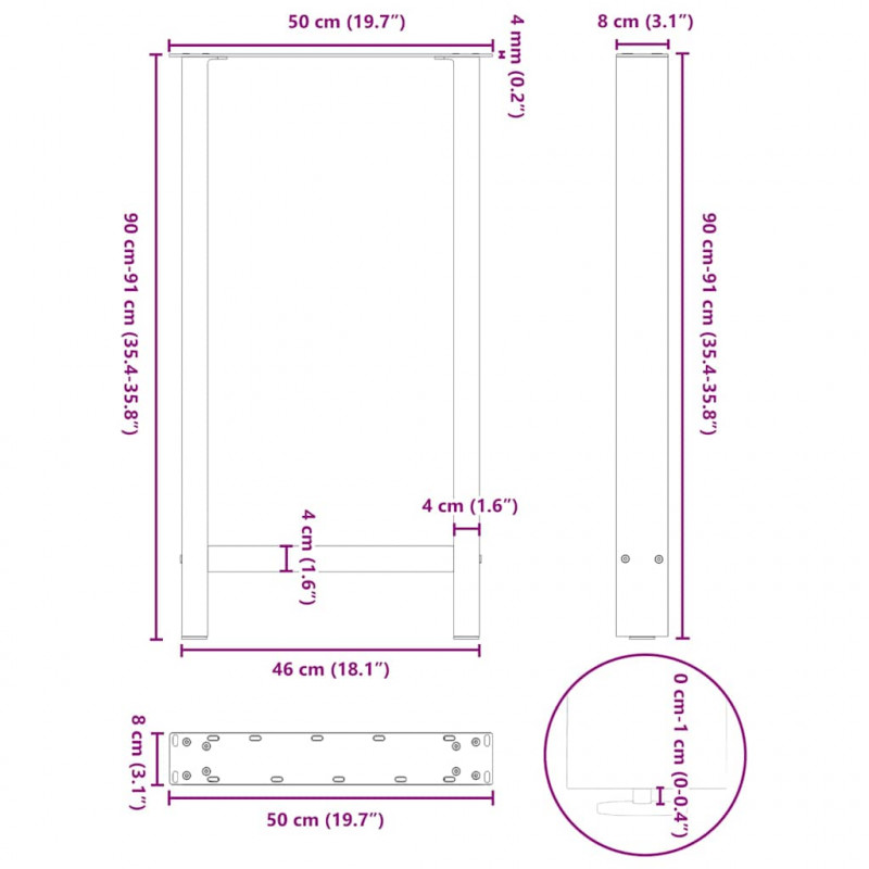 Nogi do stołu barowego białe 2 szt. 50x(90-91) cm stal