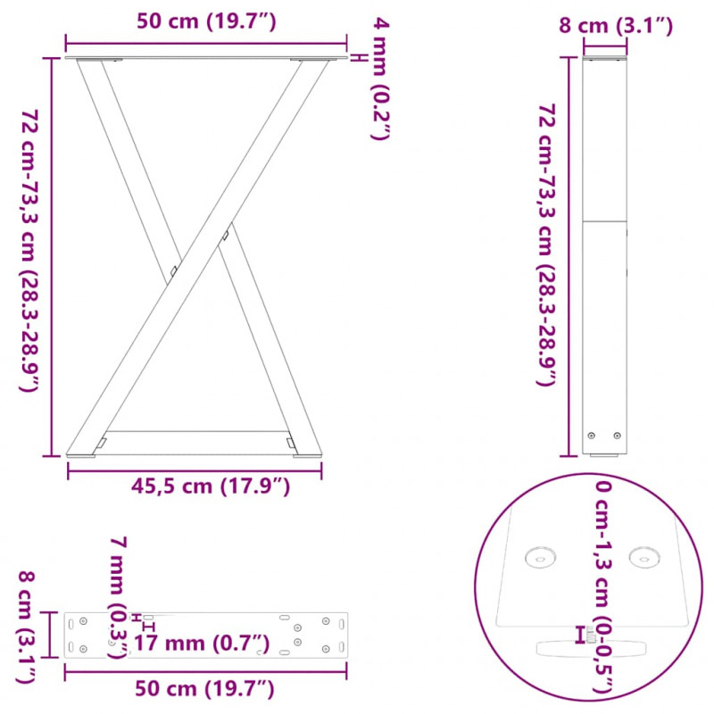 Nogi do stołu jadalnego 2 szt. Antracyt 50x(72-73,3) cm Stal