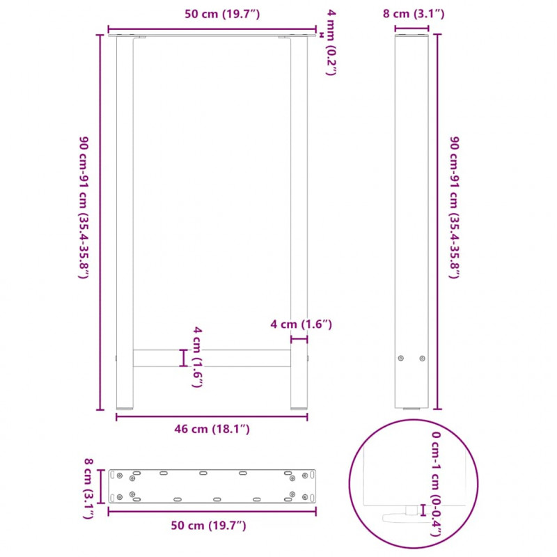 Nogi do stołu barowego Antracyt 2 szt. 50x(90-91) cm Stal