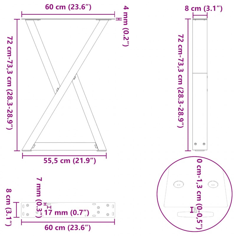 Nogi do stołu jadalnego 2 szt. Czarne 60x(72-73,3) cm Stal