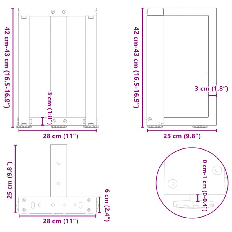 Nogi do stolika kawowego w kształcie litery T 2 szt. Białe 28x25x(42-43) cm Stal