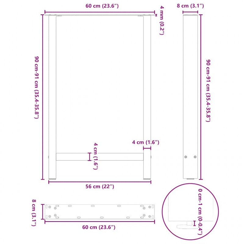 Nogi do stołu barowego białe 2 szt. 60x(90-91) cm stal