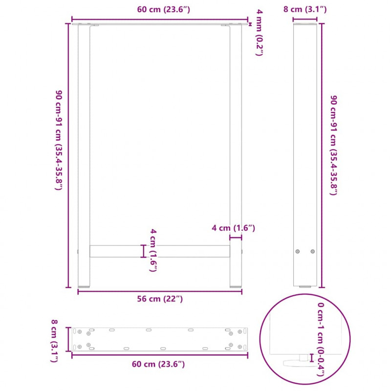 Nogi do stołu barowego Antracyt 2 szt. 60x(90-91) cm Stal