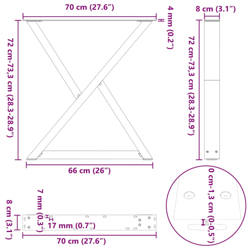 Nogi do stołu jadalnego 2 szt. Czarne 70x(72-73,3) cm Stal