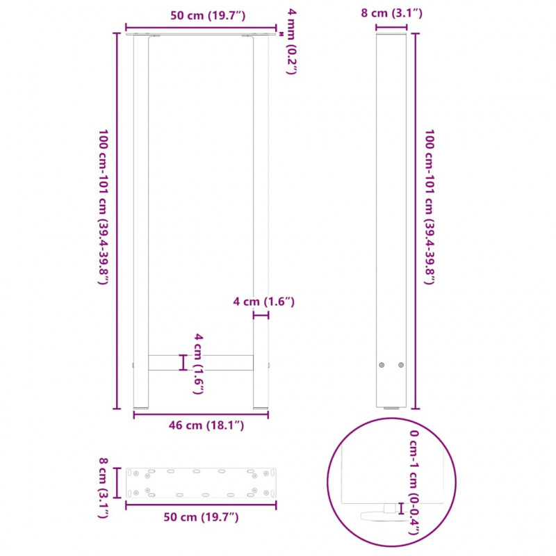 Nogi do stołu barowego czarne 2 szt. 50x(100-101) cm stal