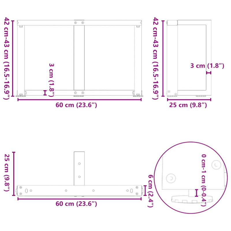 Nogi do stolika kawowego w kształcie litery T 2 szt. Białe 60x25x(42-43) cm Stal
