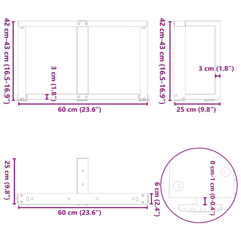 Nogi do stolika kawowego w kształcie litery T 2 szt. Antracyt 60x25x(42-43) cm Stal