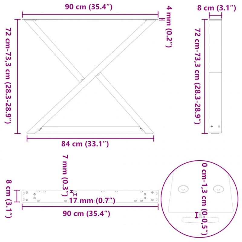 Nogi do stołu jadalnego 2 szt. Czarne 90x(72-73,3) cm Stal