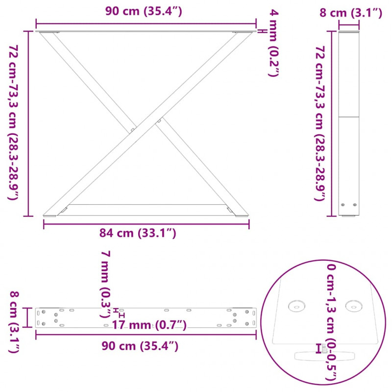 Nogi do stołu jadalnego 2 szt. Białe 90x(72-73,3) cm Stal