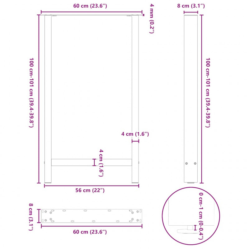 Nogi do stołu barowego czarne 2 szt. 60x(100-101) cm stal