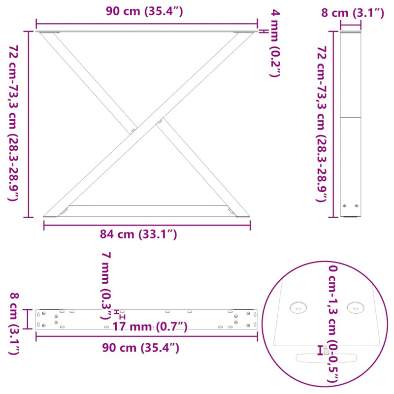 Nogi do stołu jadalnego 2 szt. Antracyt 90x(72-73,3) cm Stal