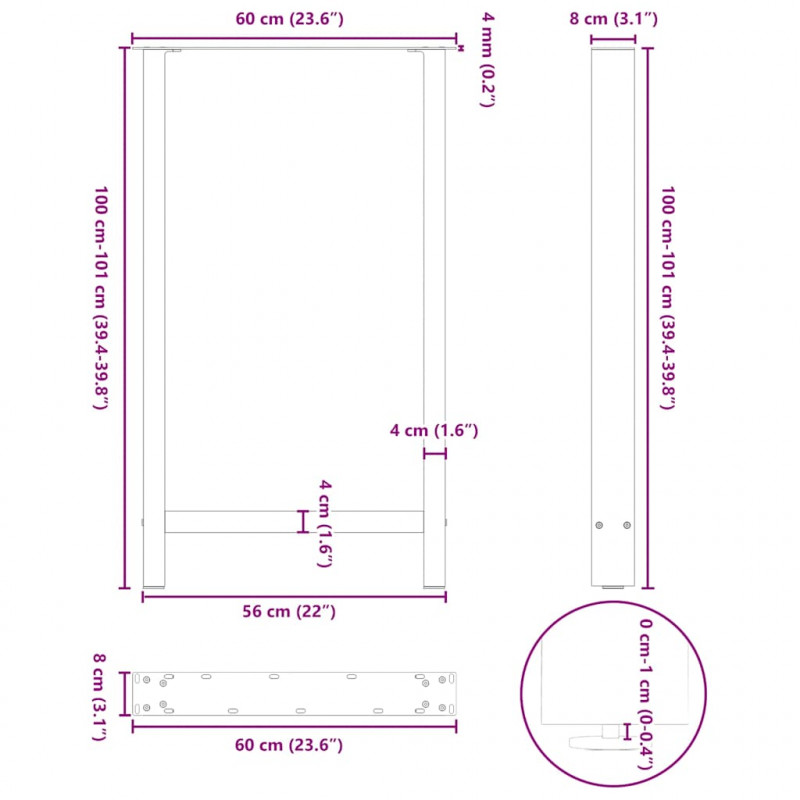 Nogi do stołu barowego Antracyt 2 szt. 60x(100-101) cm Stal