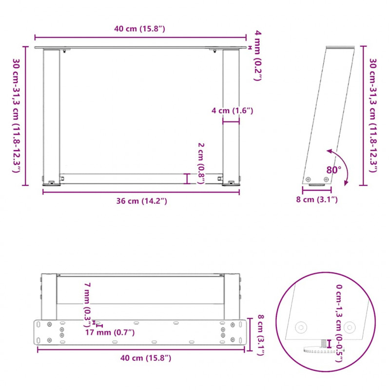 Nogi do stolika kawowego w kształcie litery U 2 szt. Czarne 40x(30-31) cm Stal