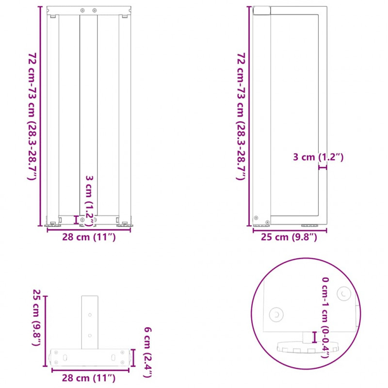 Nogi do stołu konsolowego w kształcie litery T 2 szt. Antracyt 25x28x(72-73) cm Stal