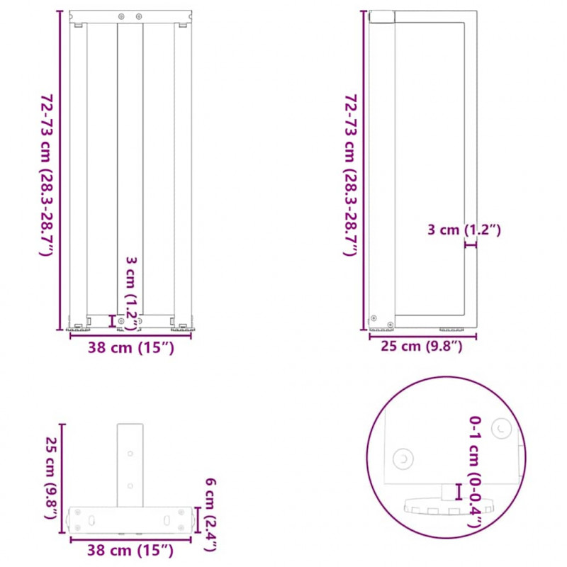 Nogi do stołu konsolowego w kształcie litery T 2 szt. Czarne 38x25x(72-73) cm Stal